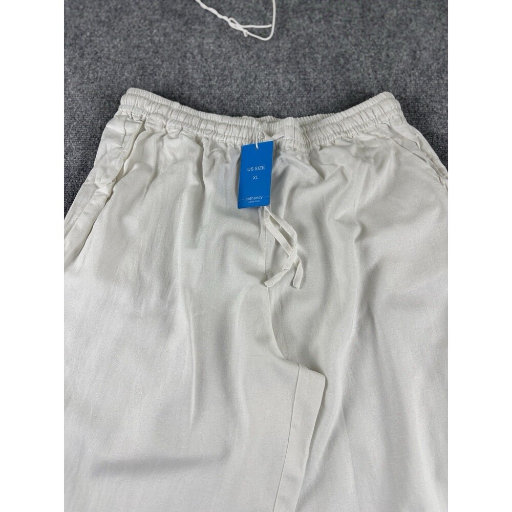 Bothandy Womens Palazzo Beach Pants XL White Linen Wide Leg Drawstring NWT - Picture 2 of 8
